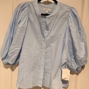 Nordstrom Light Blue Puff Sleeve Popover Blouse